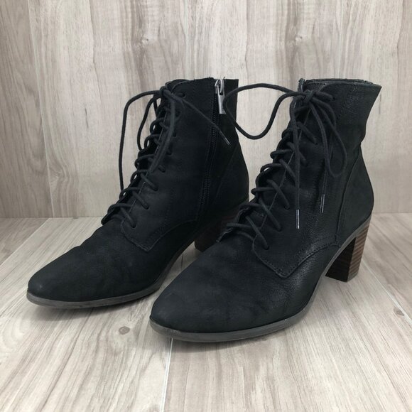 Lucky Brand Ankle Boots Womens 8M Persee Black Leather Zip Lace Up Booties - Picture 4 of 11